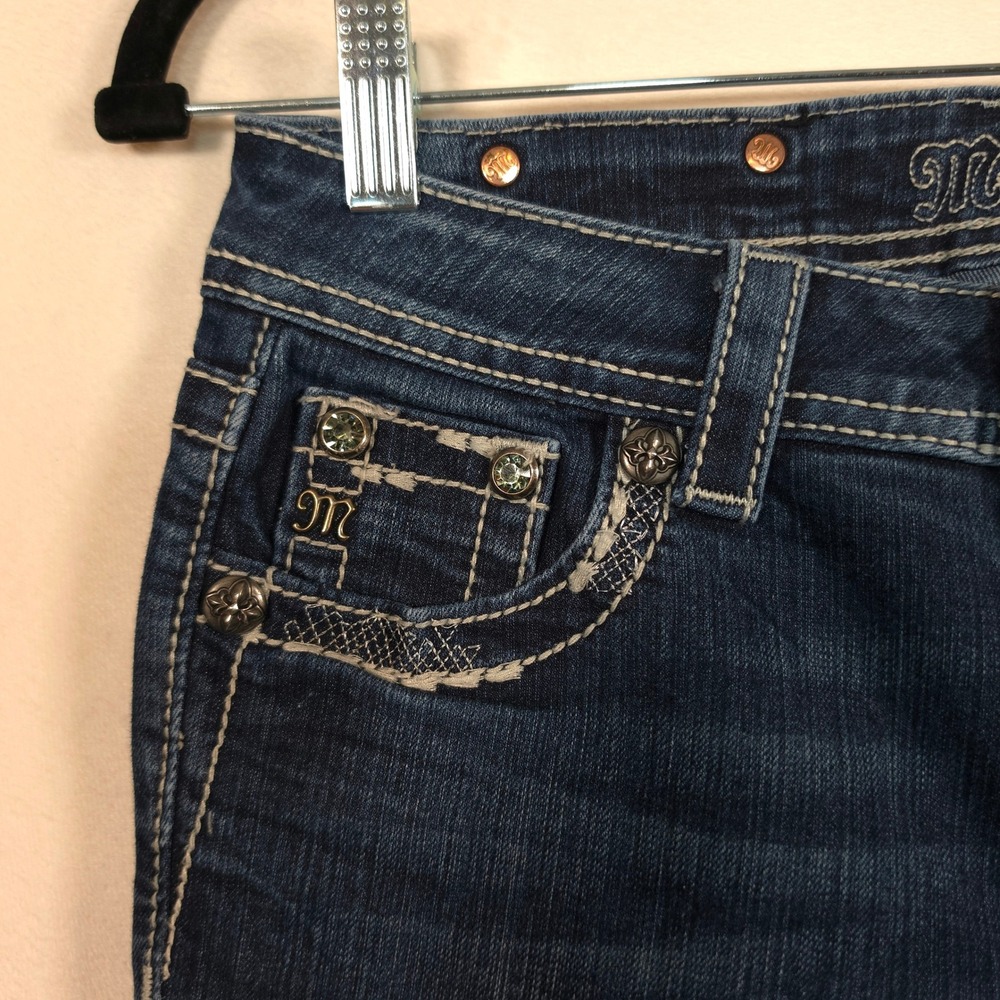 Miss Me Jeans Women's 25 Easy Boot Cut Low Rise Dark Wash Embellished Flare - Picture 16 of 16
